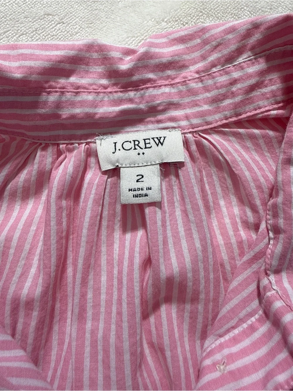 J. Crew Pink White Striped Cotton Shirtdress Lined Mini Size 2 Long Sleeve